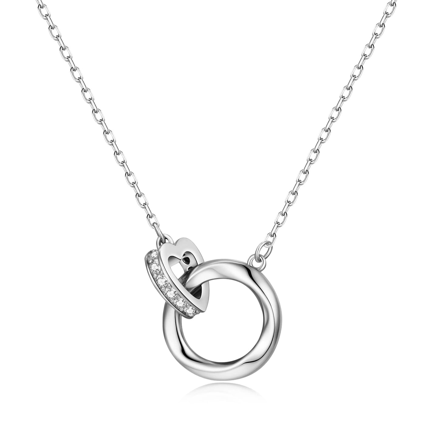 BRAYEG S925 Sterling Silver Heart Necklace | Interlocking Circle | Mother's Day Jewelry Gift